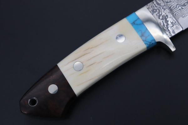 Mr. Itou  ITH-220  "Treasure Hunter Series" Custom R-2 Damascus 4.8" Drop-point Hunter, Mammoth Tusk Ivory Custom Combination Handle