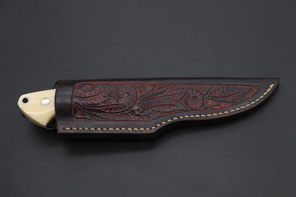 Mr. Itou  ITH-240  "Treasure Hunter Series" Custom R-2 Damascus 4.8" Drop-point Hunter, Narwhal Tusk Handle