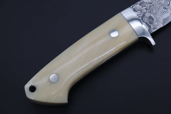 Mr. Itou  ITH-240  "Treasure Hunter Series" Custom R-2 Damascus 4.8" Drop-point Hunter, Narwhal Tusk Handle