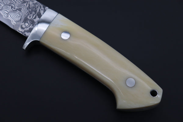 Mr. Itou  ITH-240  "Treasure Hunter Series" Custom R-2 Damascus 4.8" Drop-point Hunter, Narwhal Tusk Handle