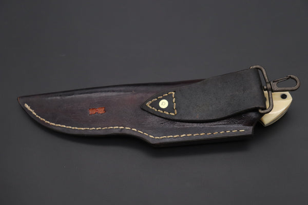 Mr. Itou  ITH-240  "Treasure Hunter Series" Custom R-2 Damascus 4.8" Drop-point Hunter, Narwhal Tusk Handle