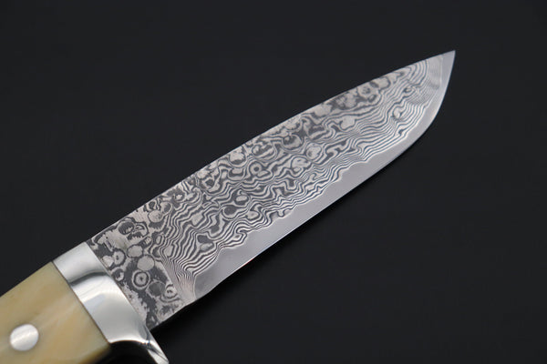 Mr. Itou  ITH-240  "Treasure Hunter Series" Custom R-2 Damascus 4.8" Drop-point Hunter, Narwhal Tusk Handle