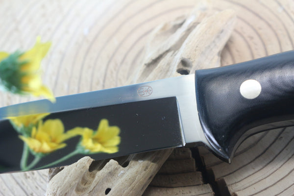 NOBUAKI YAMAMOTO NY-180 "Semi Skinner & Hunter" 4-3/4" Solid VG-10 Highly Mirror Polished Blade, Black Micarta Handle - japaneseknifedirect.mom