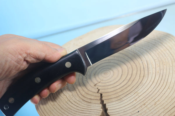 NOBUAKI YAMAMOTO NY-180 "Semi Skinner & Hunter" 4-3/4" Solid VG-10 Highly Mirror Polished Blade, Black Micarta Handle - japaneseknifedirect.mom