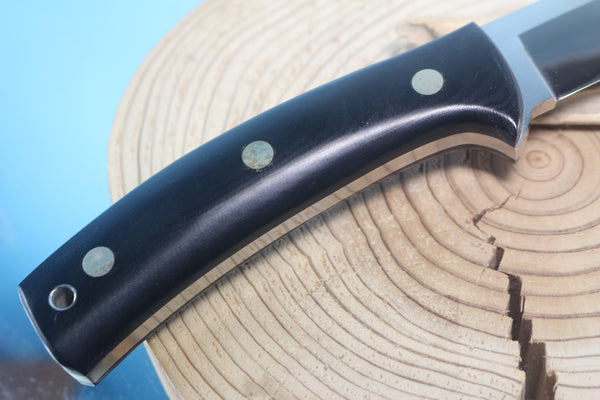 NOBUAKI YAMAMOTO NY-180 "Semi Skinner & Hunter" 4-3/4" Solid VG-10 Highly Mirror Polished Blade, Black Micarta Handle - japaneseknifedirect.mom