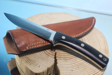 NOBUAKI YAMAMOTO NY-180 "Semi Skinner & Hunter" 4-3/4" Solid VG-10 Highly Mirror Polished Blade, Black Micarta Handle - japaneseknifedirect.mom