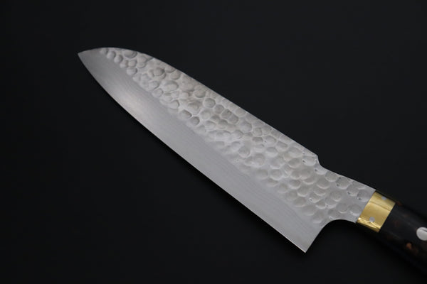 Nomura Kenta NKE-6 SRS-13 Custom Hammered Forged Tsuchime Damascus Santoku 180mm (7 Inch) - japaneseknifedirect.mom
