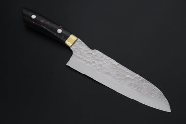 Nomura Kenta NKE-6 SRS-13 Custom Hammered Forged Tsuchime Damascus Santoku 180mm (7 Inch) - japaneseknifedirect.mom