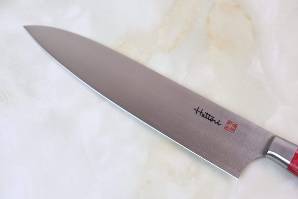 Hattori Gyuto Hattori Custom Limited Christmas Special Edition Year 2021, HSG-1SO Gyuto 210mm (8.2 Inch, Spiny Oyster Gemstone Handle)