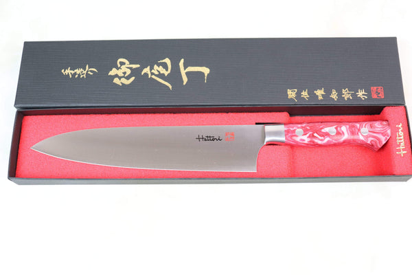 Hattori Gyuto Hattori Custom Limited Christmas Special Edition Year 2021, HSG-1SO Gyuto 210mm (8.2 Inch, Spiny Oyster Gemstone Handle)