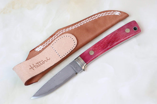Hattori KD30-845 Cowry X Damascus Little Wild Hunters (Drop Point, Total 7 Kinds of Unique Handle Variation) - japaneseknifedirect.mom