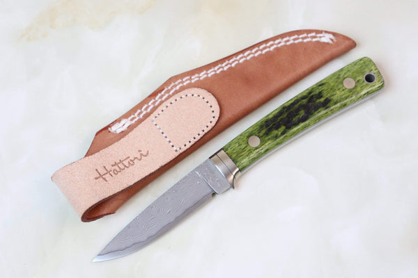 Hattori KD30-845 Cowry X Damascus Little Wild Hunters (Drop Point, Total 7 Kinds of Unique Handle Variation) - japaneseknifedirect.mom
