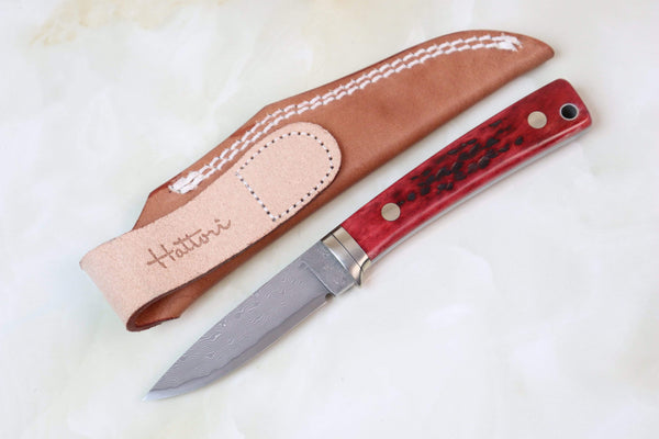 Hattori KD30-845 Cowry X Damascus Little Wild Hunters (Drop Point, Total 7 Kinds of Unique Handle Variation) - japaneseknifedirect.mom