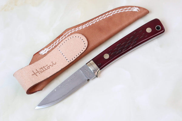 Hattori KD30-845 Cowry X Damascus Little Wild Hunters (Drop Point, Total 7 Kinds of Unique Handle Variation) - japaneseknifedirect.mom