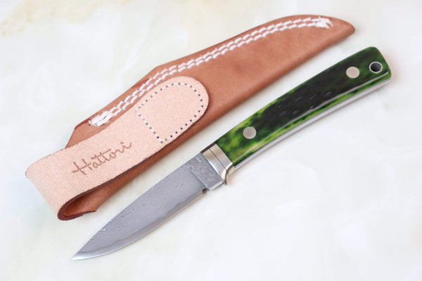 Hattori KD30-845 Cowry X Damascus Little Wild Hunters (Drop Point, Total 7 Kinds of Unique Handle Variation) - japaneseknifedirect.mom
