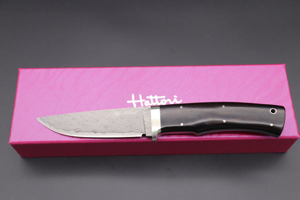 Hattori KD30-HT70EF Cowry X Damascus Urbane Hunters (African Ebonywood Handle) - japaneseknifedirect.mom
