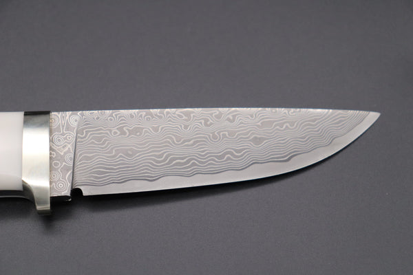 Hattori KD30-HT70DF Cowry X Damascus Urbane Hunters (White Corian Handle) - japaneseknifedirect.mom