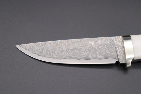Hattori KD30-HT70DF Cowry X Damascus Urbane Hunters (White Corian Handle) - japaneseknifedirect.mom