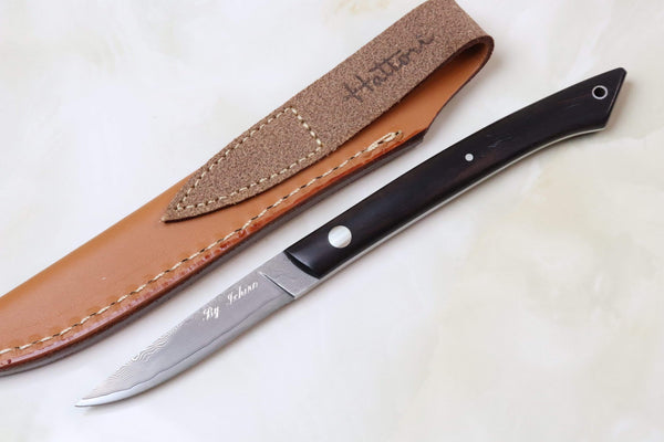 Hattori KD30-MEDAKA-1E Cowry X Damascus Little Fisherman's Utility (Ebony Wood Handle) - japaneseknifedirect.mom