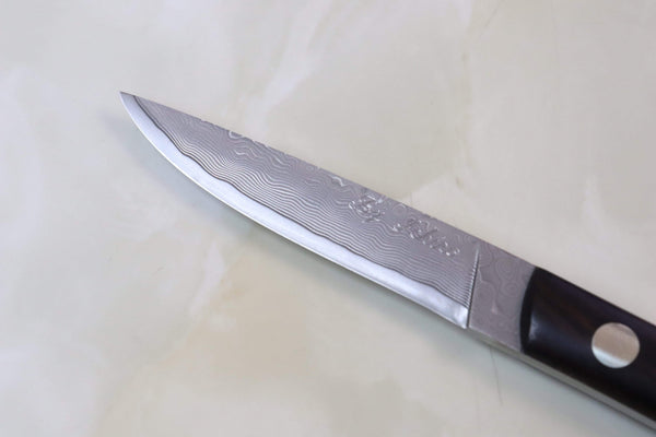 Hattori KD30-MEDAKA-1E Cowry X Damascus Little Fisherman's Utility (Ebony Wood Handle) - japaneseknifedirect.mom