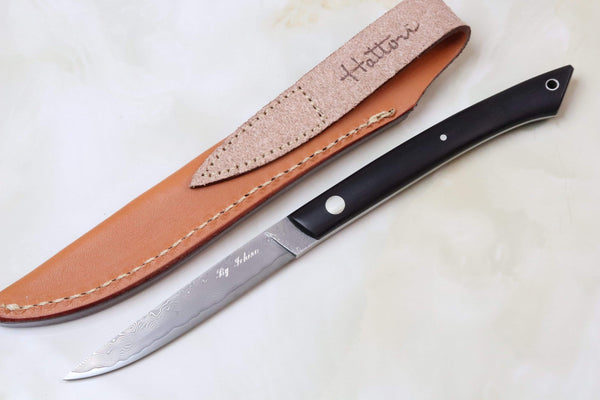 Hattori KD30-MEDAKA-2E Cowry X Damascus Little Fisherman's Utility (Ebony Wood Handle) - japaneseknifedirect.mom