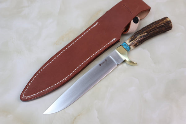 Hattori 傘 SAN-GECKO Limited Edition GECKO-2T Wild Hunter (Stag Handle / Turquoise Gem-Composite Stone Spacer) - japaneseknifedirect.mom