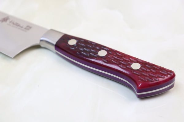 Hattori 傘 SAN-GECKO Limited Edition GECKO-3P Gyuto 210mm (8.2 Inch, Purple Color Jigged Bone Handle) - japaneseknifedirect.mom