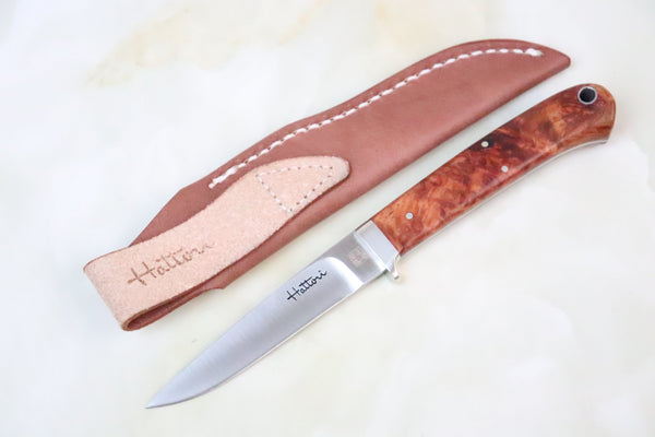 Hattori 傘 SAN Limited Edition SAN-52 Custom Small Utility Hunter (Quince Burl Wood Handle) - japaneseknifedirect.mom