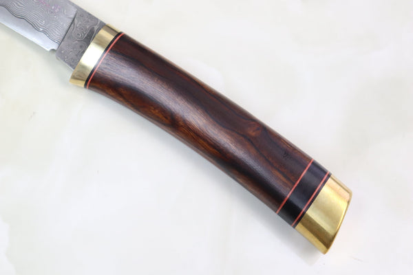 Hattori 傘 SAN Limited Edition SAN-57 Cowry-X Damascus Special Utility Hunter "Custom Desert Ironwood with Ebony Ring Handle"