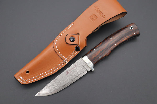 Hattori 傘 SAN Limited Edition SAN-63B Cowry-X Damascus Urbane Hunter "Custom Desert Ironwood Handle" - japaneseknifedirect.mom