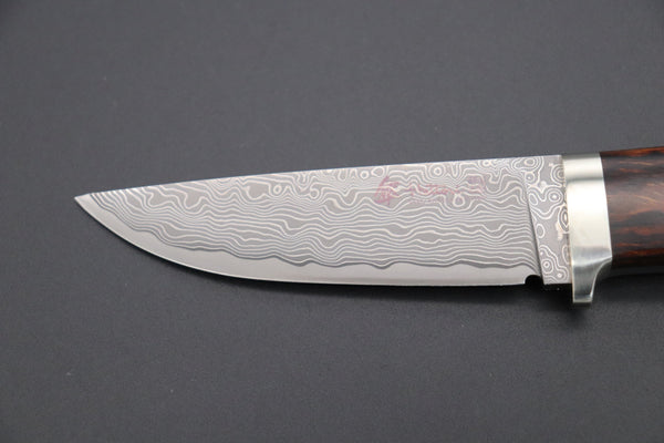Hattori 傘 SAN Limited Edition SAN-63B Cowry-X Damascus Urbane Hunter "Custom Desert Ironwood Handle" - japaneseknifedirect.mom