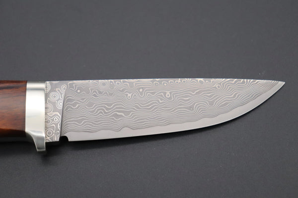 Hattori 傘 SAN Limited Edition SAN-63D Cowry-X Damascus Urbane Hunter "Custom Desert Ironwood Handle"