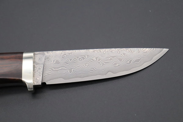 Hattori 傘 SAN Limited Edition SAN-63E Cowry-X Damascus Urbane Hunter "Custom Desert Ironwood Handle"