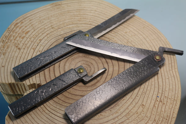 Ittoryu IM-120 Traditional Higonokami Folding Knife　肥後守、日立青紙本割込、槌目 - japaneseknifedirect.mom