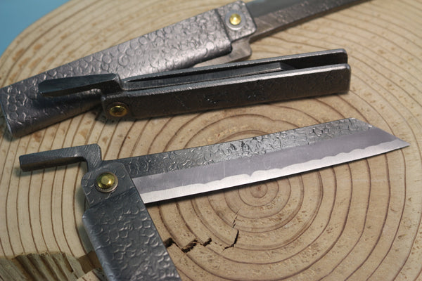 Ittoryu IM-120 Traditional Higonokami Folding Knife　肥後守、日立青紙本割込、槌目 - japaneseknifedirect.mom