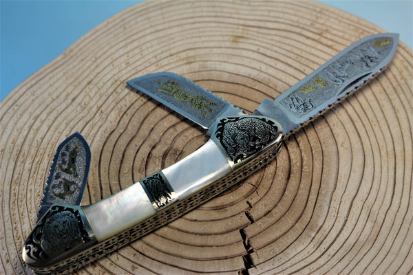 Katsuhiko Miura KM-5 Art Knife "Safari", MOP Handle - japaneseknifedirect.mom