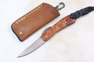 Kei Goto GH-200Q Small Higonokami Folders | Quince Burl Wood Handle - japaneseknifedirect.mom