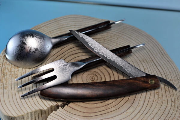 Kei Goto GH-400  3-pc. Folding Damascus Cutlery Set