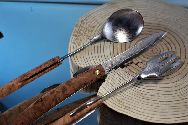 Kei Goto GH-400  3-pc. Folding Damascus Cutlery Set