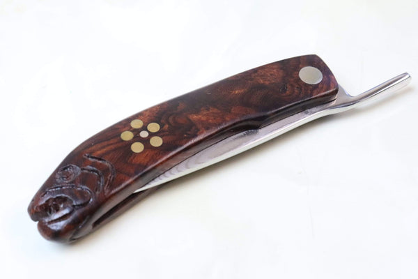 Kei Goto GH-40SI New Higonokami, Salmone Head Carved Ironwood - japaneseknifedirect.mom