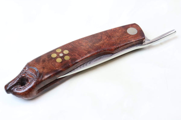 Kei Goto GH-40SQ New Higonokami, Salmon Head Carved Quincewood - japaneseknifedirect.mom