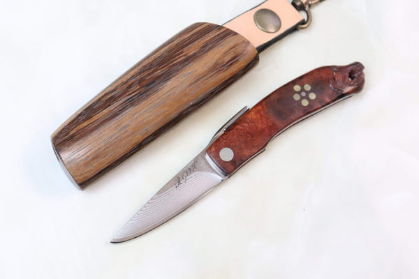 Kei Goto GH-40SQ New Higonokami, Salmon Head Carved Quincewood - japaneseknifedirect.mom