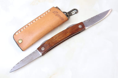Kei Goto GH-90I Higonokami Folders Core-Less Damascus Two Blade Version | Ironwood Handle - japaneseknifedirect.mom