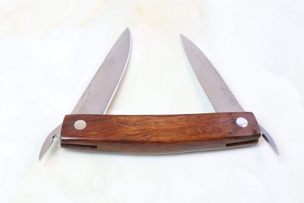Kei Goto GH-90I Higonokami Folders Core-Less Damascus Two Blade Version | Ironwood Handle - japaneseknifedirect.mom