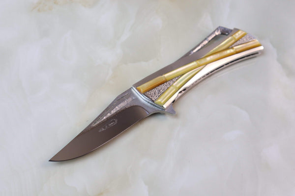 Koji Hara KH-205GMOP "CLOSER, Jr, GOLD Lip MOP inlays" - japaneseknifedirect.mom