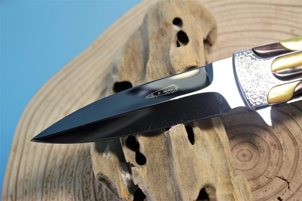 Koji Hara KH-350 "SCOTCH IV" Flipper Folder| Mosaic Black & Gold Lip MOP - japaneseknifedirect.mom