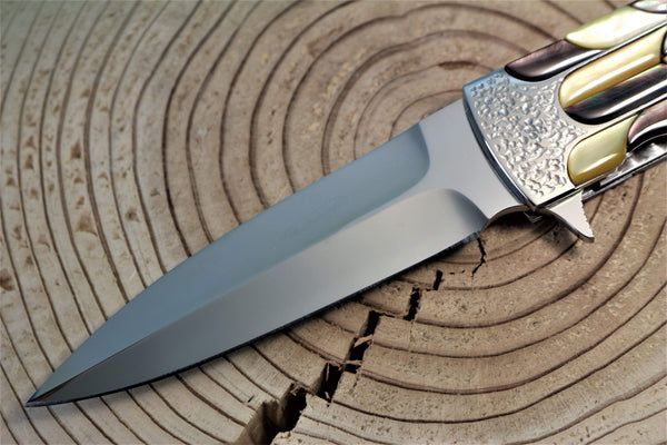 Koji Hara KH-350 "SCOTCH IV" Flipper Folder| Mosaic Black & Gold Lip MOP - japaneseknifedirect.mom