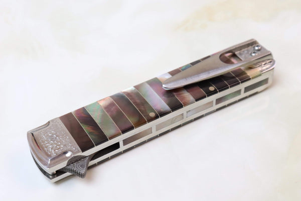 Koji Hara KH-310DB "30th Anniversary Knife, Damascus Black MOP" - japaneseknifedirect.mom