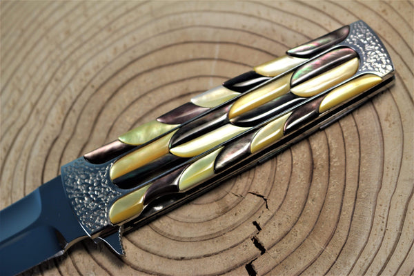 Koji Hara KH-350 "SCOTCH IV" Flipper Folder| Mosaic Black & Gold Lip MOP - japaneseknifedirect.mom