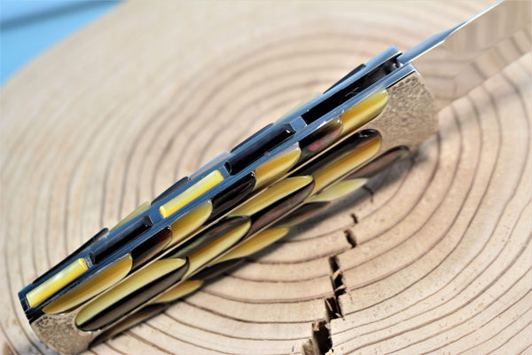 Koji Hara KH-350 "SCOTCH IV" Flipper Folder| Mosaic Black & Gold Lip MOP - japaneseknifedirect.mom